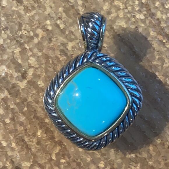 Heavy Duty Sterling Silver with Turquoise Pendant and Post Earring Set - Picture 6 of 13